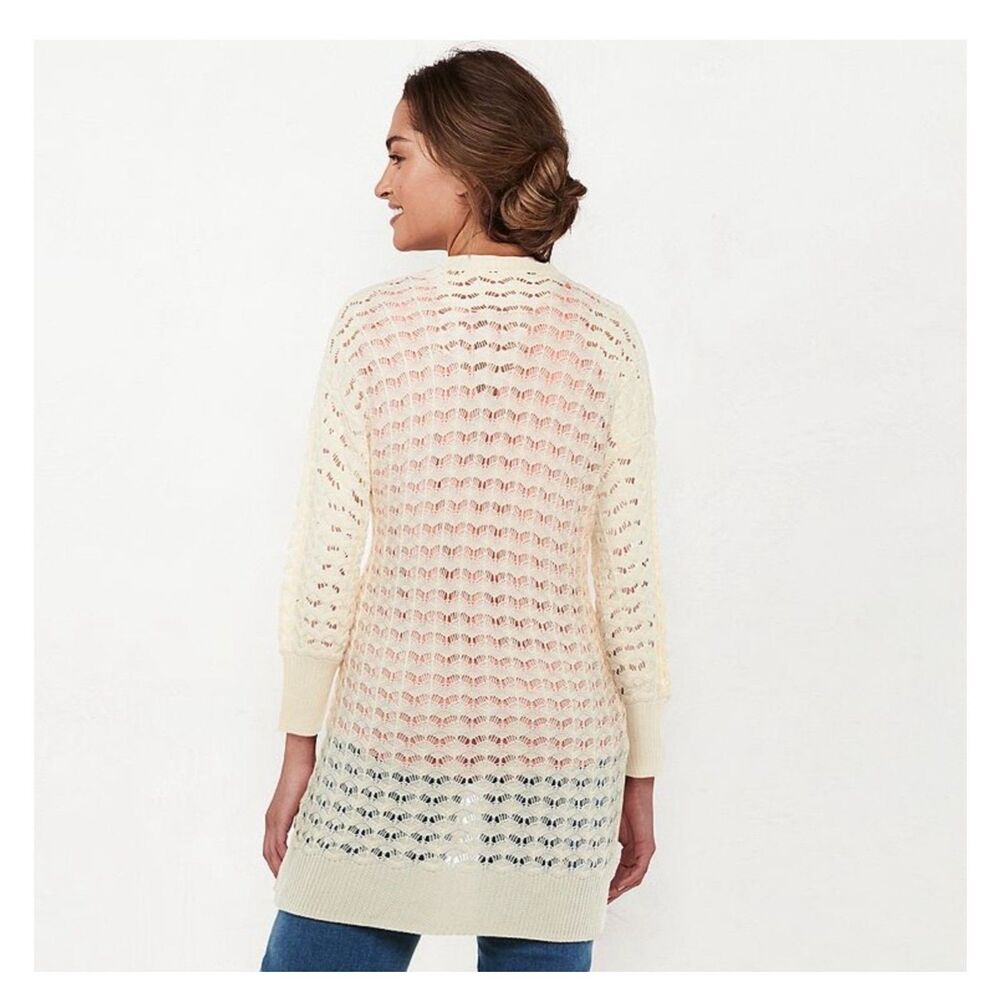 LC Lauren Conrad Size Large Open Front Ivory Cream Textured Knit Cardigan